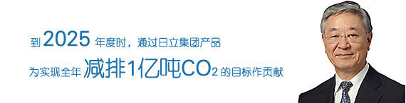 图片：到2025年度时，通过日立集团产品为实现全年减排1亿吨CO2的目标做贡献