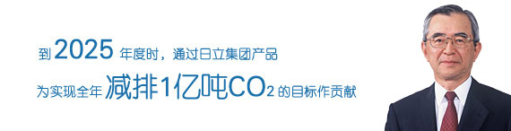 图片：到2025年度时，通过日立集团产品为实现全年减排1亿吨CO2的目标做贡献