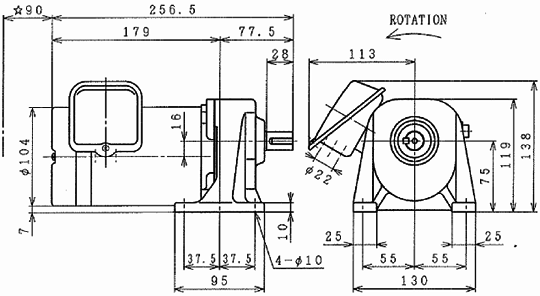 日立电机尺寸图 0.1kW 横行用