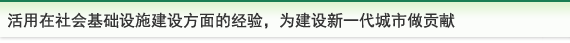 活用在社会基础设施建设方面的经验，为建设新一代城市做贡献