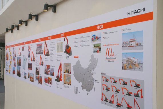 照片：日立建机（上海）的10年历程展板